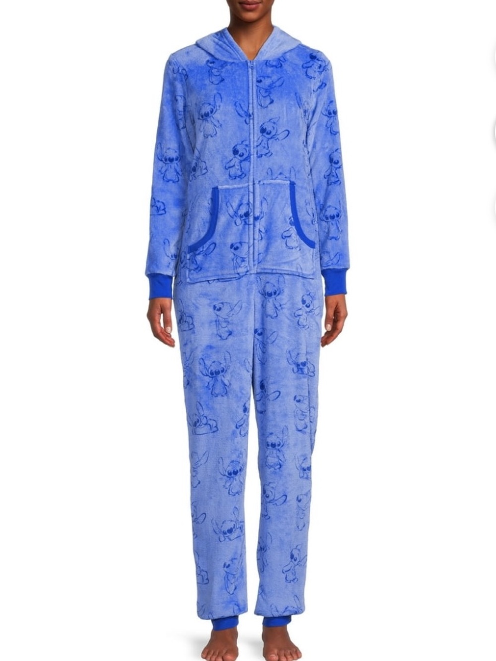 Disney Lilo & Stitch Hooded Union Suit Plush One Piece Pajamas Blue M